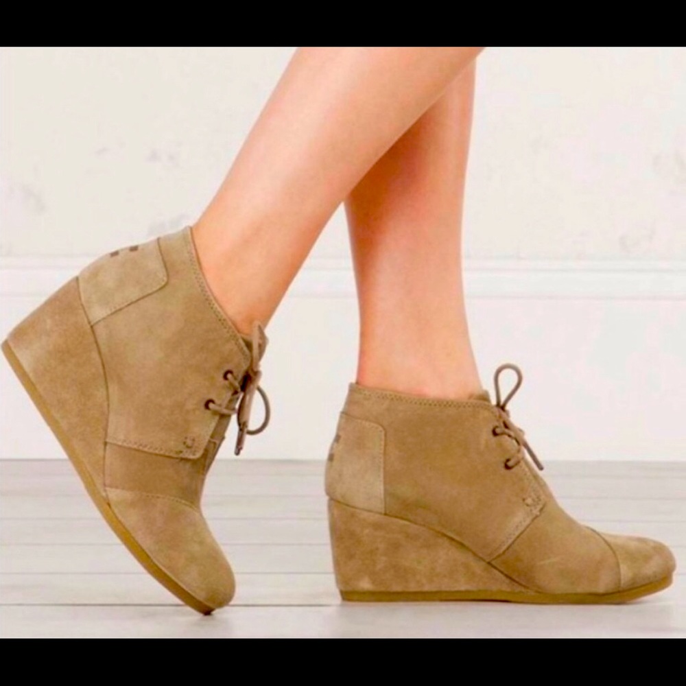 Toms wedge booties. Size 8.5W. Worn 1X. Genuine suede.